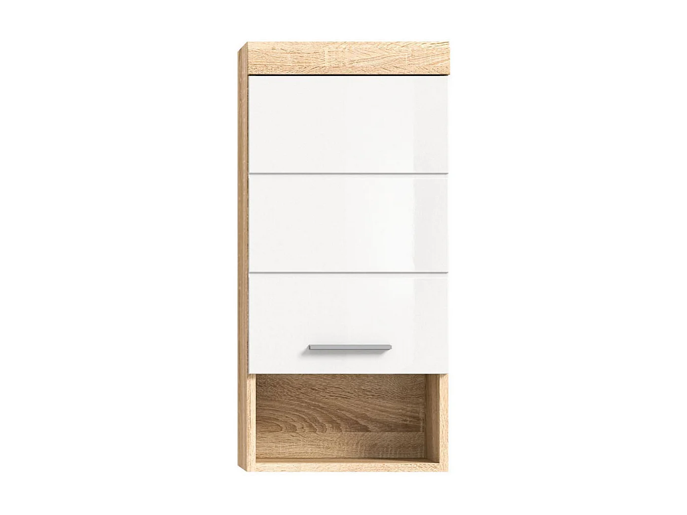 Lambada armoire de salle de bain accroché au mur 1 porte, 1 tablette brillant blanc,chêne décor.