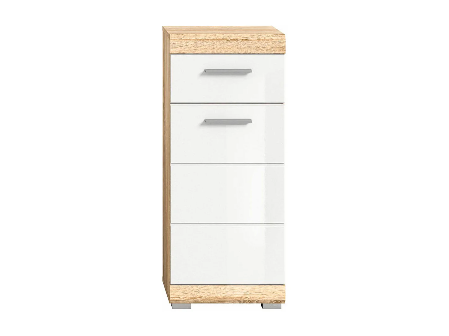 Lambada Badschrank 1 Tür, 1 Schublade Hochglanz weiß,Eiche dekor.