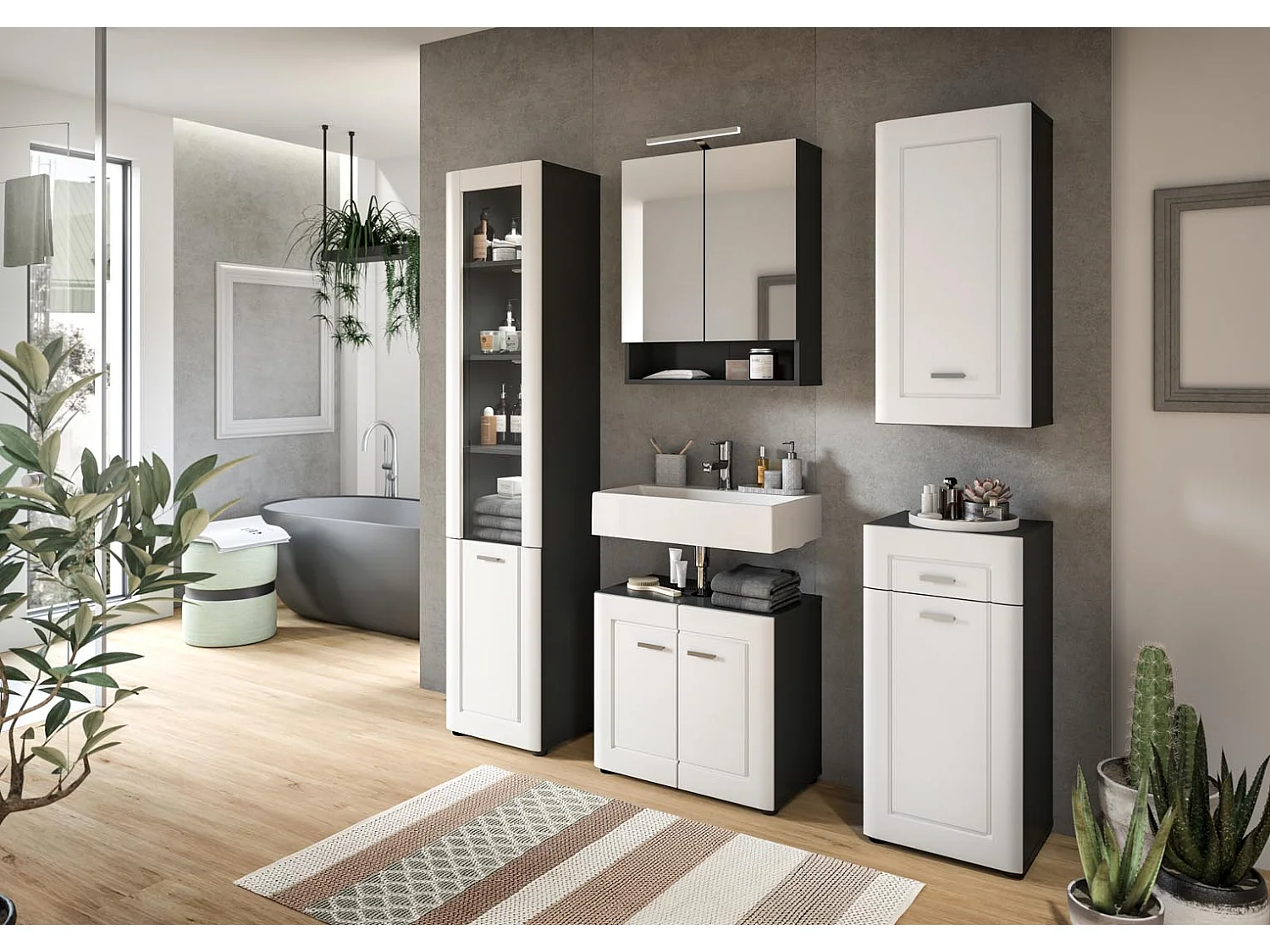 Lago Badschrank wandhängend 1 Tür matt weiß,grau.