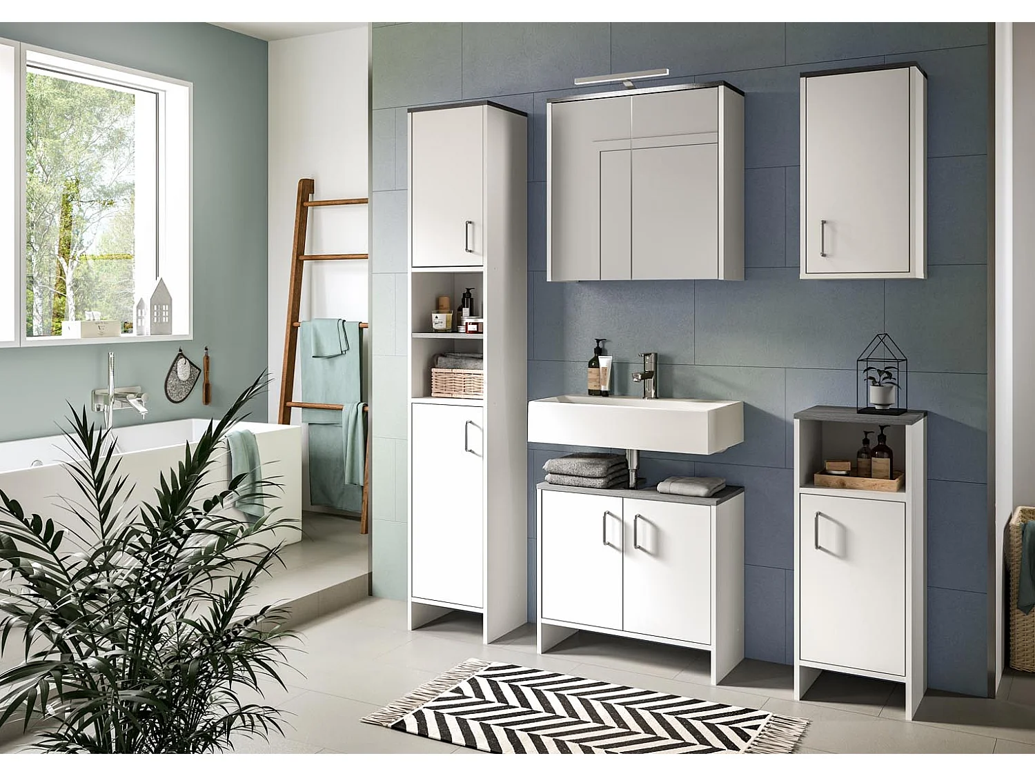 Los Angeles Badschrank 1 Tür, 1 Ablage weiß,rauchfarbenen.