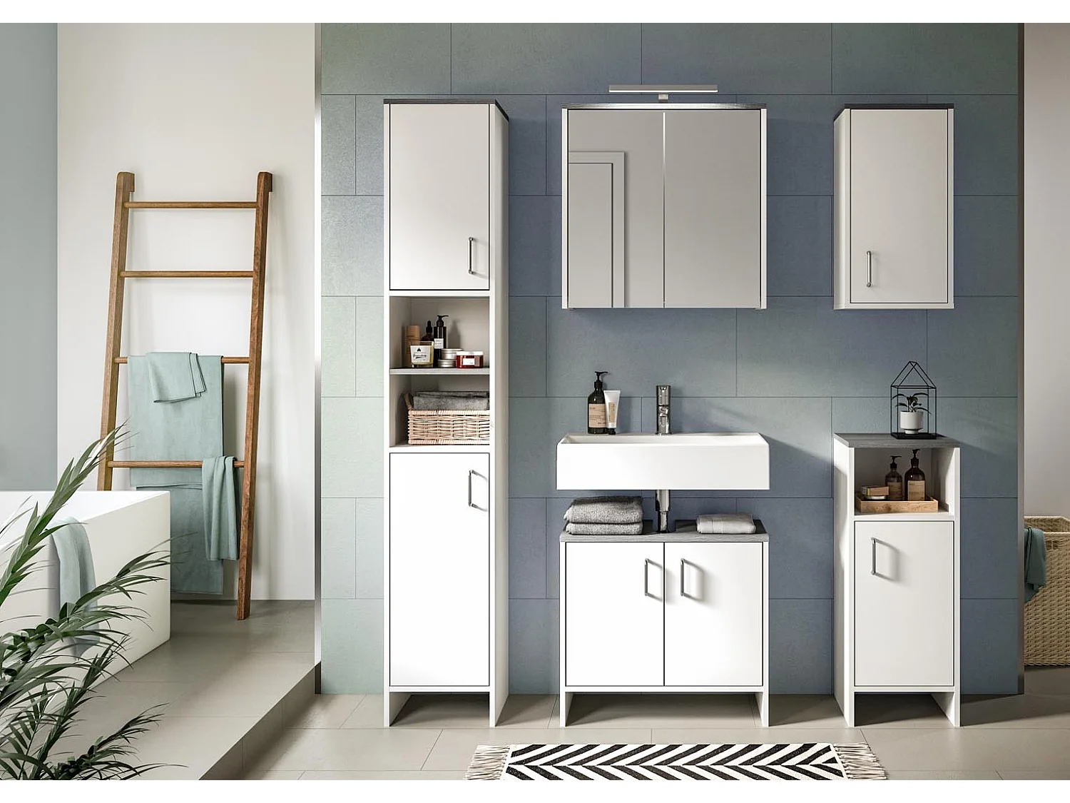 Los Angeles Badschrank 1 Tür, 1 Ablage weiß,rauchfarbenen.