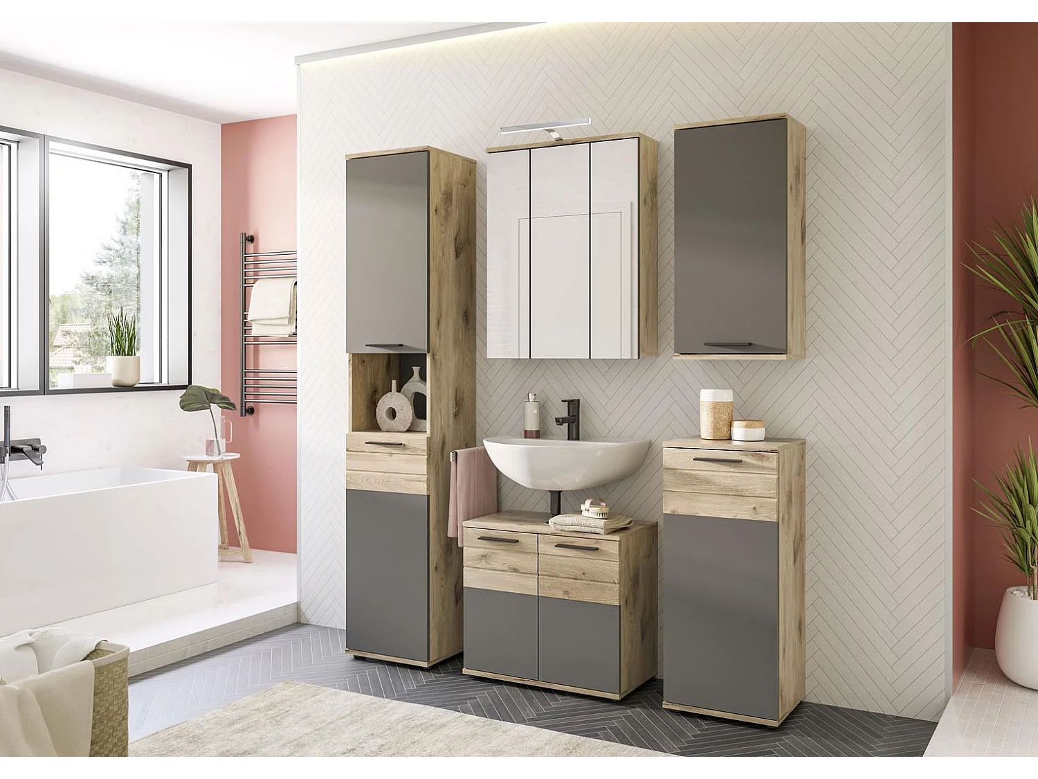 Mason armoire de salle de bain 1 porte gris,chêne décor.