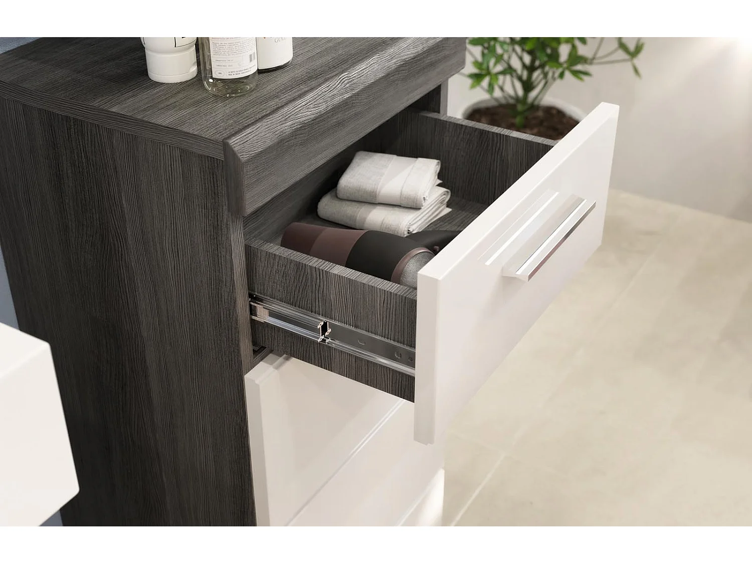 Scout Badschrank 1 Tür, 1 Schublade Hochglanz weiß,rauchfarbenen.