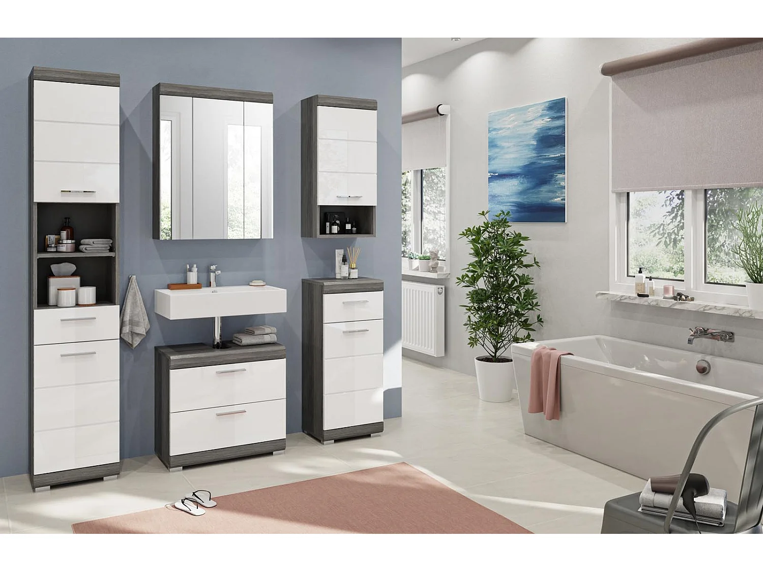 Scout armoire de salle de bain 1 porte, 1 tiroir brillant blanc,enfumé.