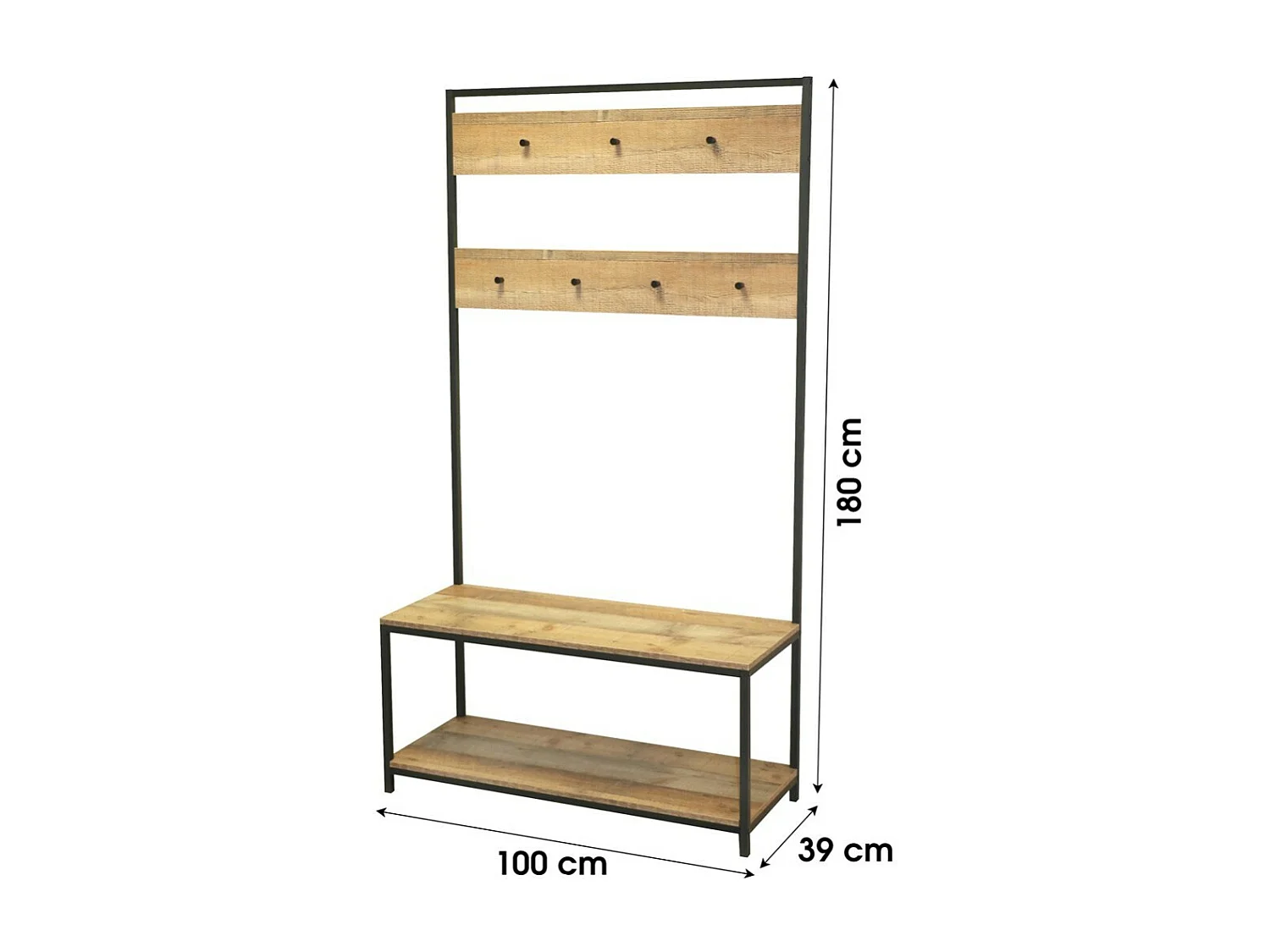 Meuble porte-manteaux avec 2 étagères range-chaussures – 100x39xH180 cm – Collection OAKLANDER