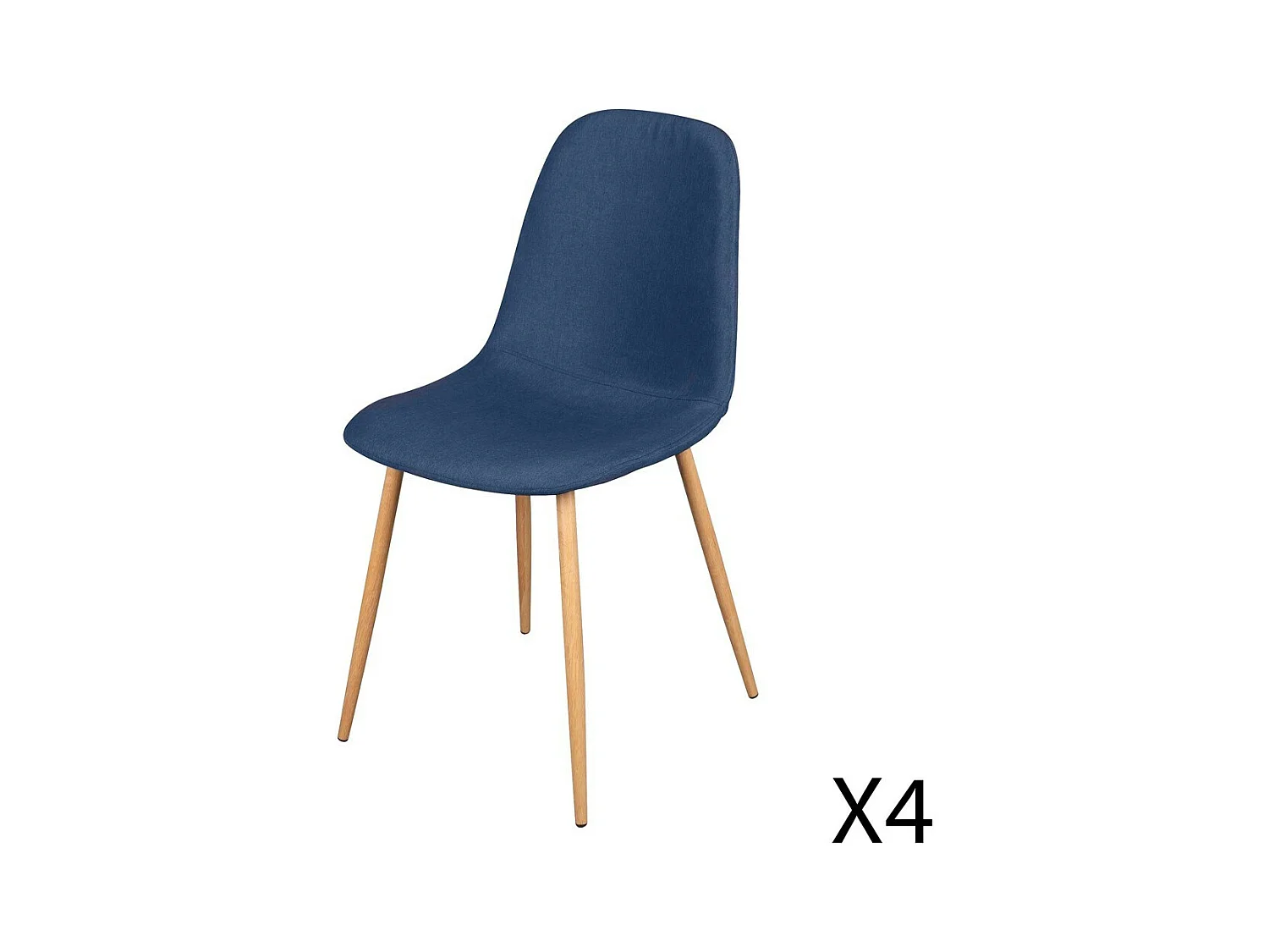 Lot de 4 chaises en tissu bleu avec pieds en métal effet bois – 45x87x54 cm, hauteur d'assise 49 cm – Collection NORDICA