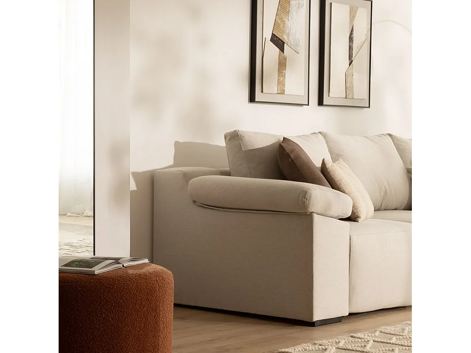 Canapé Bruni Beige 4 places en tissu et velours avec sièges extensibles et coussins déhoussables