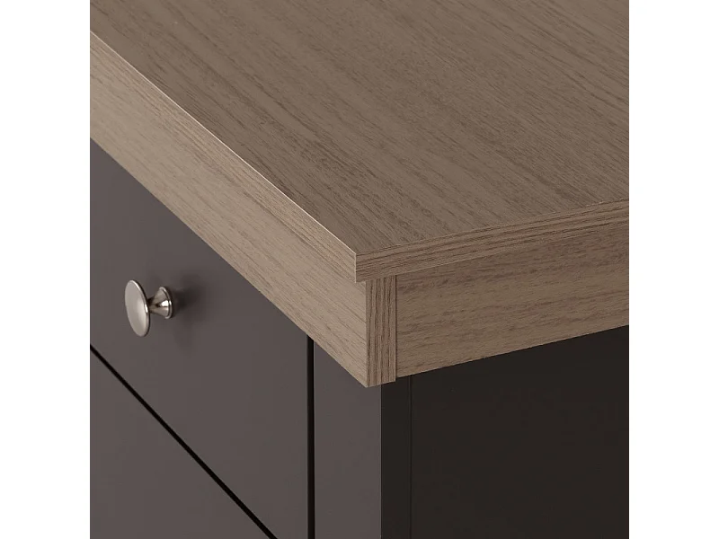 Buffet Bas 3 Portes 2 Tiroirs Chêne et Gris Corniche L 122 P 81.3 P 39.7 cm