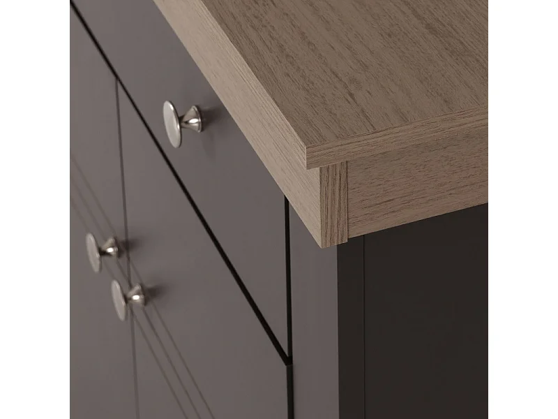 Buffet Bas 2 Portes 1 Tiroir Chêne et Gris Corniche L 88 H 81.5 P 39.7 cm