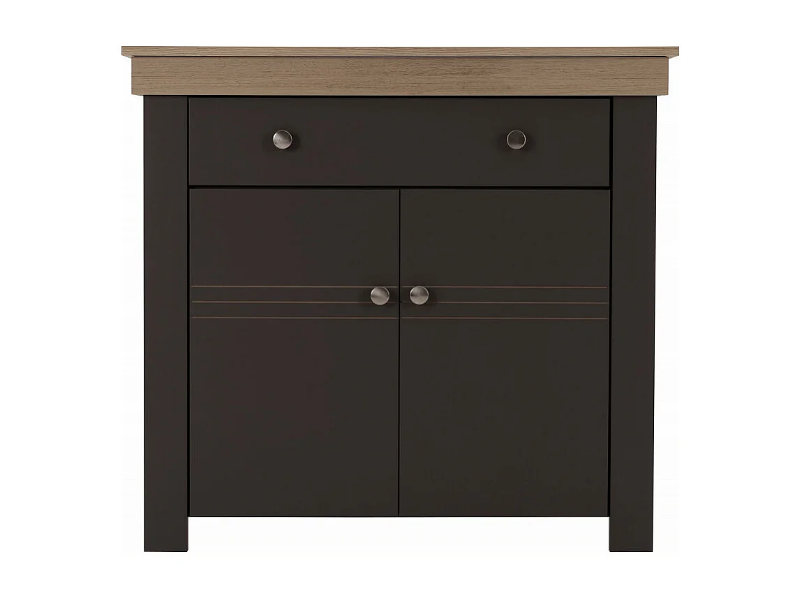 Buffet Bas 2 Portes 1 Tiroir Chêne et Gris Corniche L 88 H 81.5 P 39.7 cm