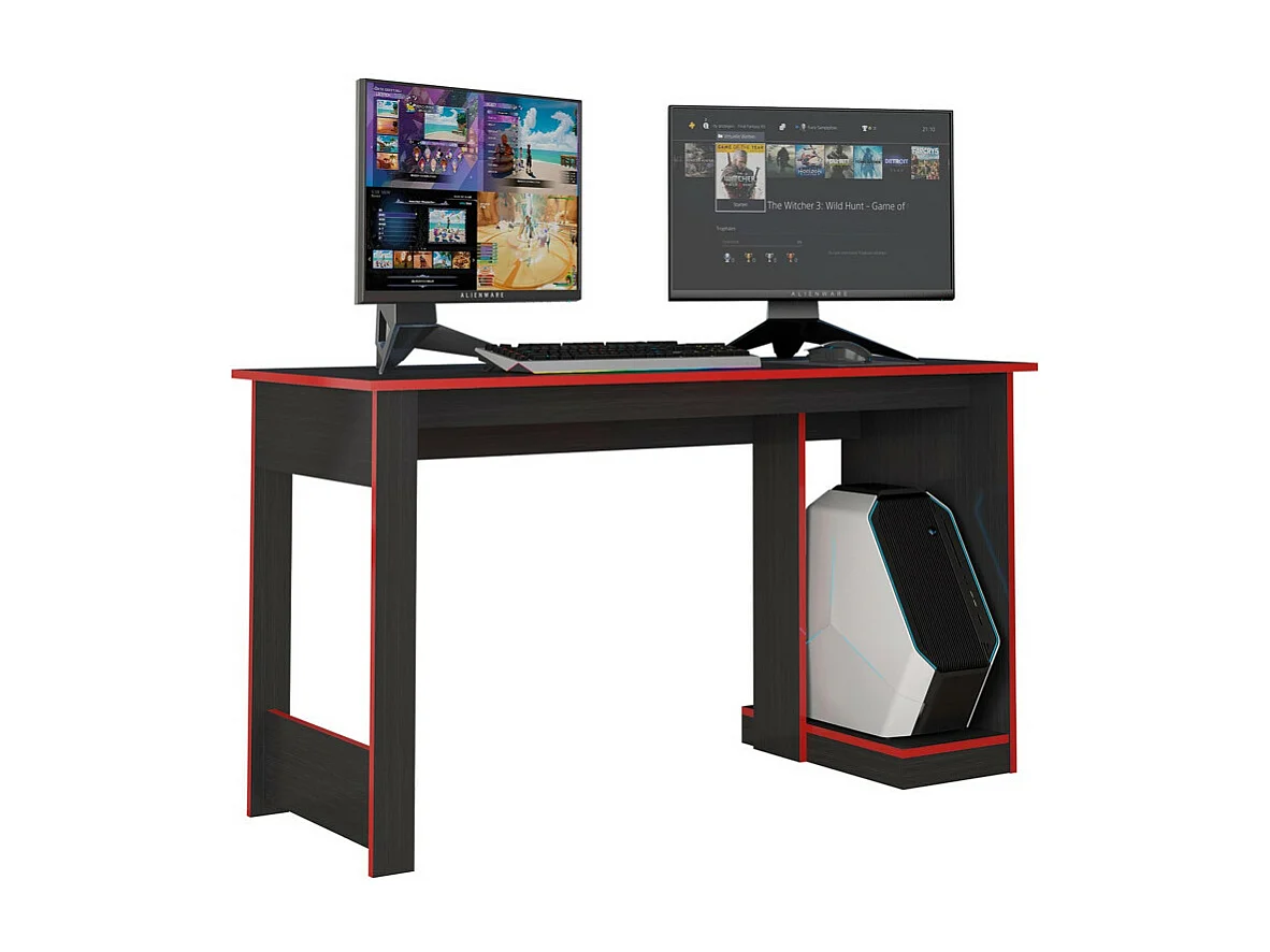 Bureau Gamer Noir Chants Rouges 1 Caisson UC L 136 H 75 P 54 cm