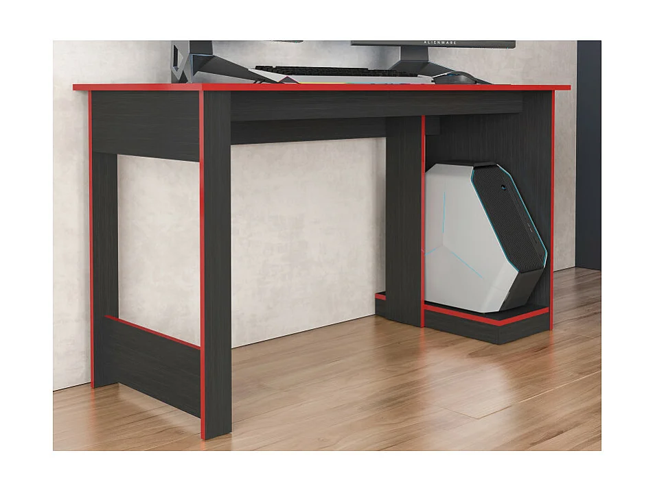 Bureau Gamer Noir Chants Rouges 1 Caisson UC L 136 H 75 P 54 cm