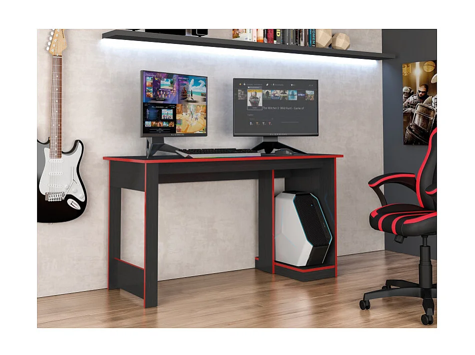 Bureau Gamer Noir Chants Rouges 1 Caisson UC L 136 H 75 P 54 cm