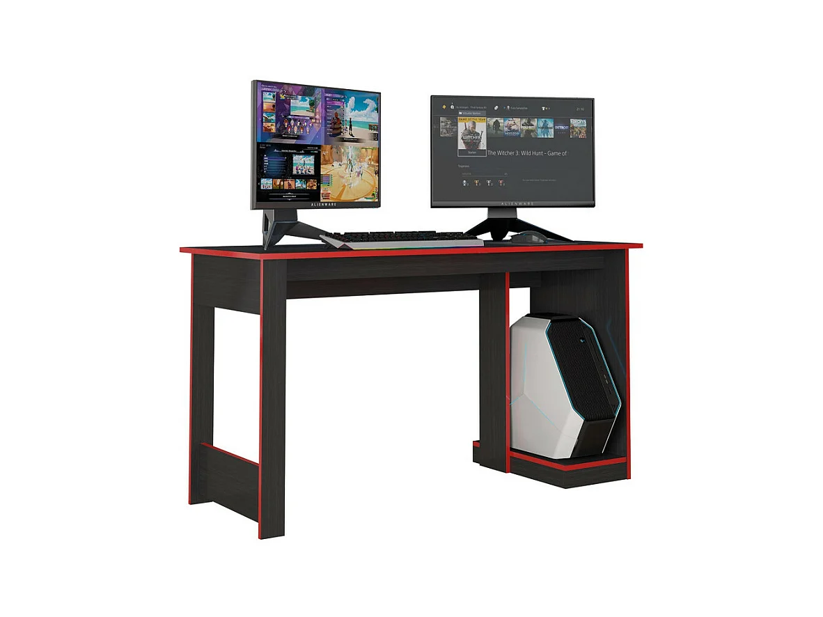 Bureau Gamer Noir Chants Rouges 1 Caisson UC L 136 H 75 P 54 cm