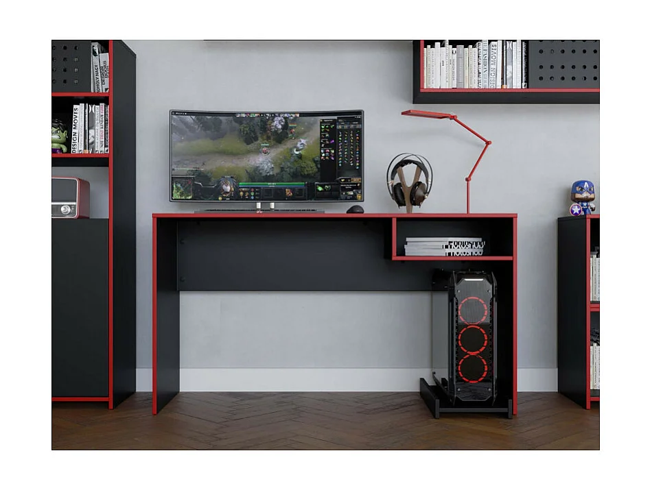 Bureau Gamer Noir et Rouge 1 Niche Support UC L 136 H 75 P 45.1 cm