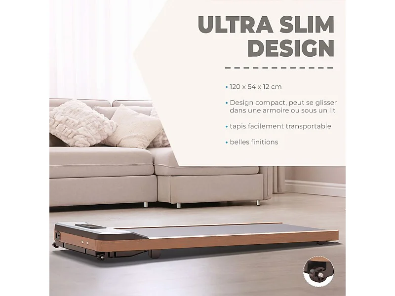 Tapis de marche compact - 120x54x12 cm- Ultra Slim -12 programmes