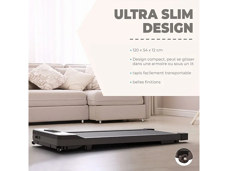 Tapis de marche compact - 120x54x12 cm- Ultra Slim -12 programmes