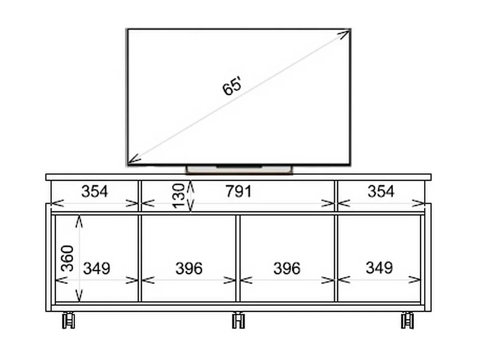 Meuble TV 65 Pouces Noyer et Blanc 7 Niches 6 Roulettes L 160 H 63.4 P 38 cm