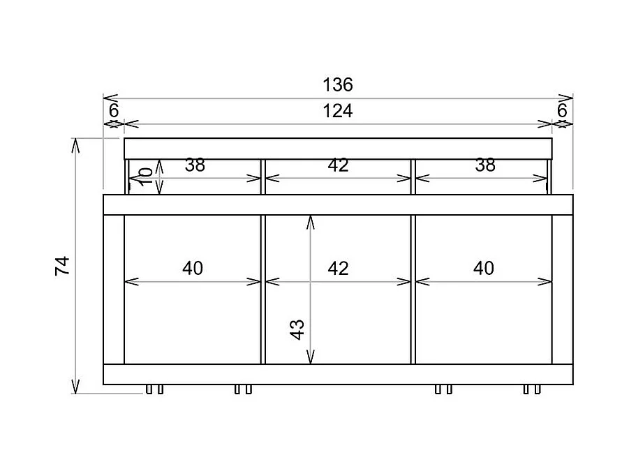 Meuble TV 55 Pouces Chêne et Blanc Ecru 1 Porte 6 Roulettes L 136 H 74 P 39 cm