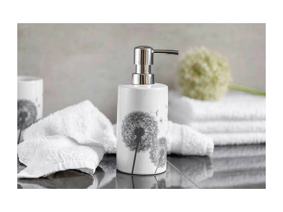 Gobelet porte-brosses à dents en céramique "Astera" - Blanc/Gris - D 7 x 11 cm