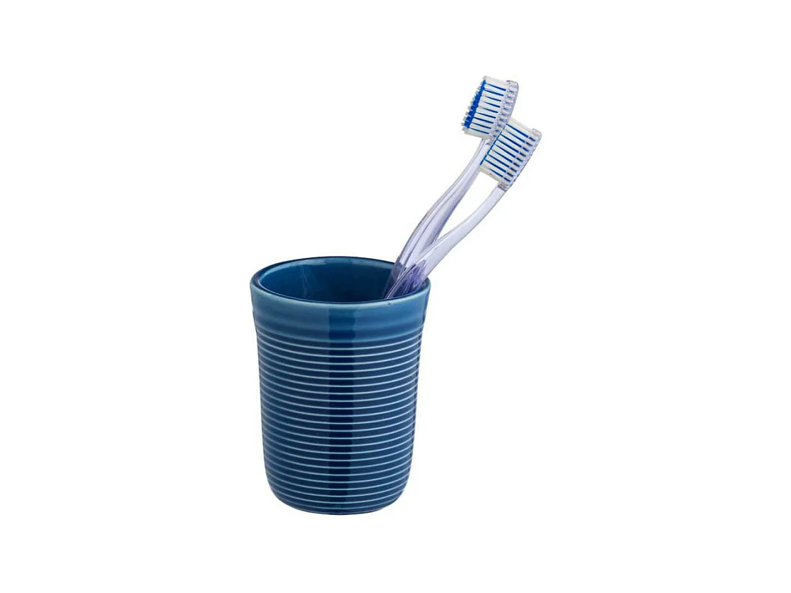 Gobelet pour brosse à dents en céramique "Sada" - Bleu - D 8 x H 10 cm
