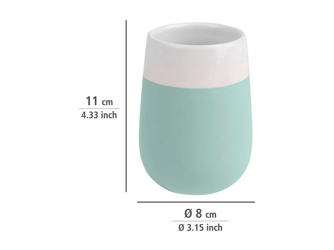 Gobelet pour brosse à dents en céramique "Malta" - Vert Menthe/Blanc - D 8 x 11 cm