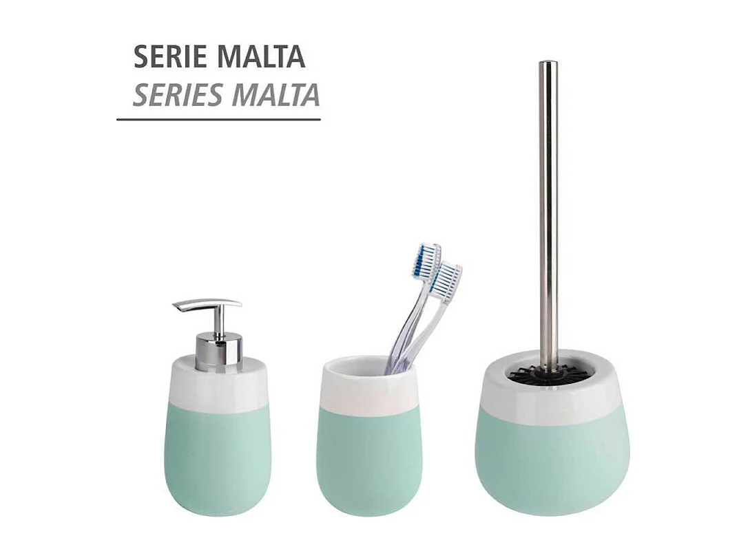 Gobelet pour brosse à dents en céramique "Malta" - Vert Menthe/Blanc - D 8 x 11 cm