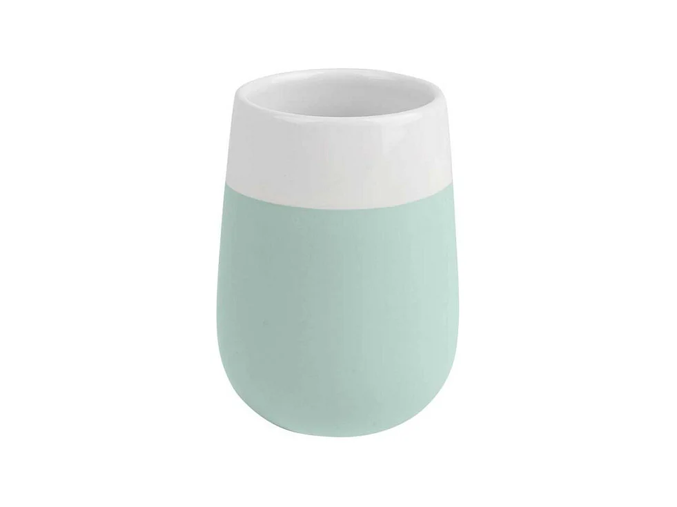 Gobelet pour brosse à dents en céramique "Malta" - Vert Menthe/Blanc - D 8 x 11 cm