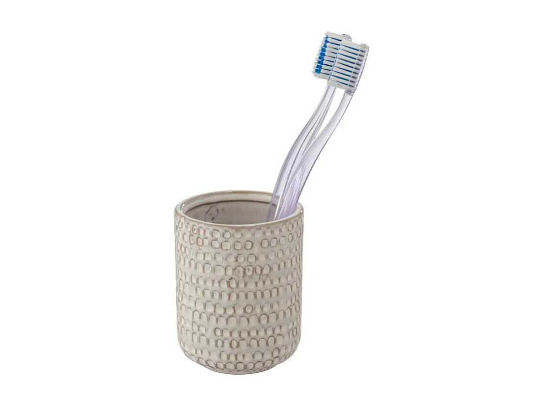 Gobelet porte-brosses à dents en céramique "Pergole" - Beige - D 7,5 x H 9,5 cm