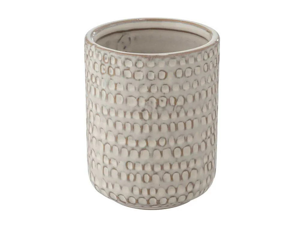 Gobelet porte-brosses à dents en céramique "Pergole" - Beige - D 7,5 x H 9,5 cm