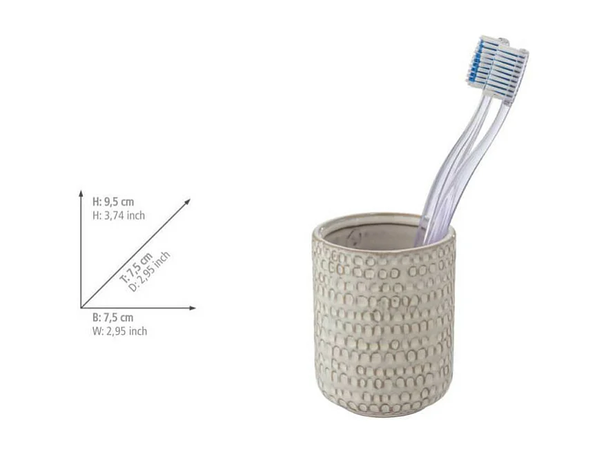 Gobelet porte-brosses à dents en céramique "Pergole" - Beige - D 7,5 x H 9,5 cm