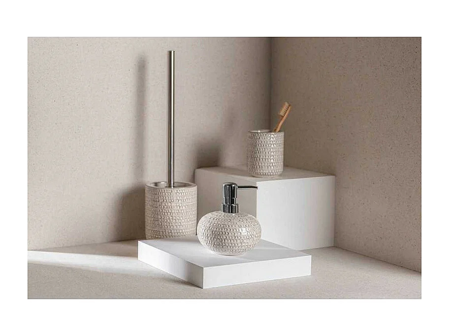 Gobelet porte-brosses à dents en céramique "Pergole" - Beige - D 7,5 x H 9,5 cm