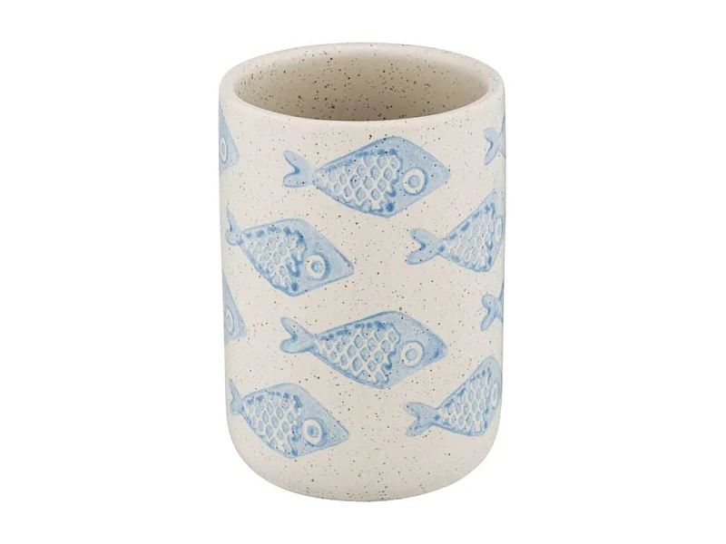 Gobelet en céramique avec motif poissons "Aquamarin" - Bleu - D 8 x H 11 cm
