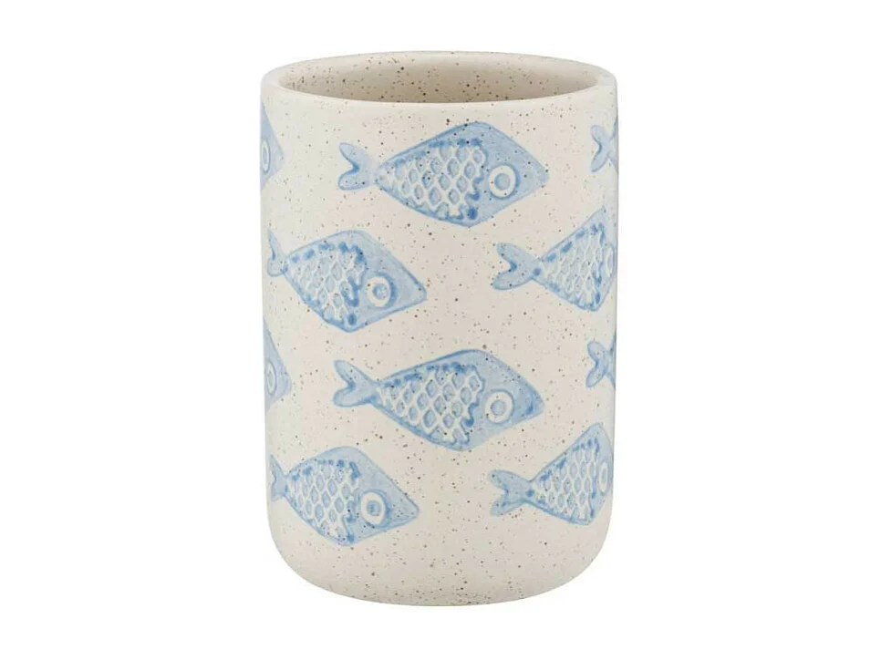 Gobelet en céramique avec motif poissons "Aquamarin" - Bleu - D 8 x H 11 cm