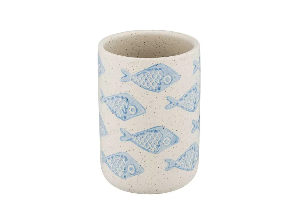 Gobelet en céramique avec motif poissons "Aquamarin" - Bleu - D 8 x H 11 cm
