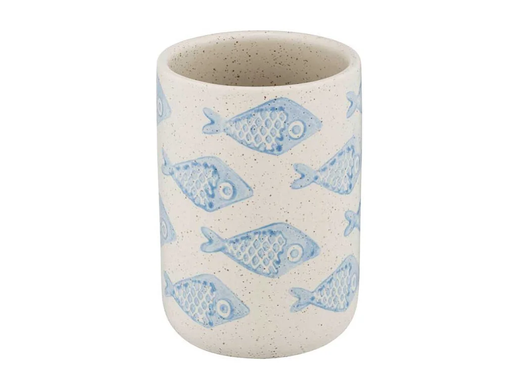 Gobelet en céramique avec motif poissons "Aquamarin" - Bleu - D 8 x H 11 cm