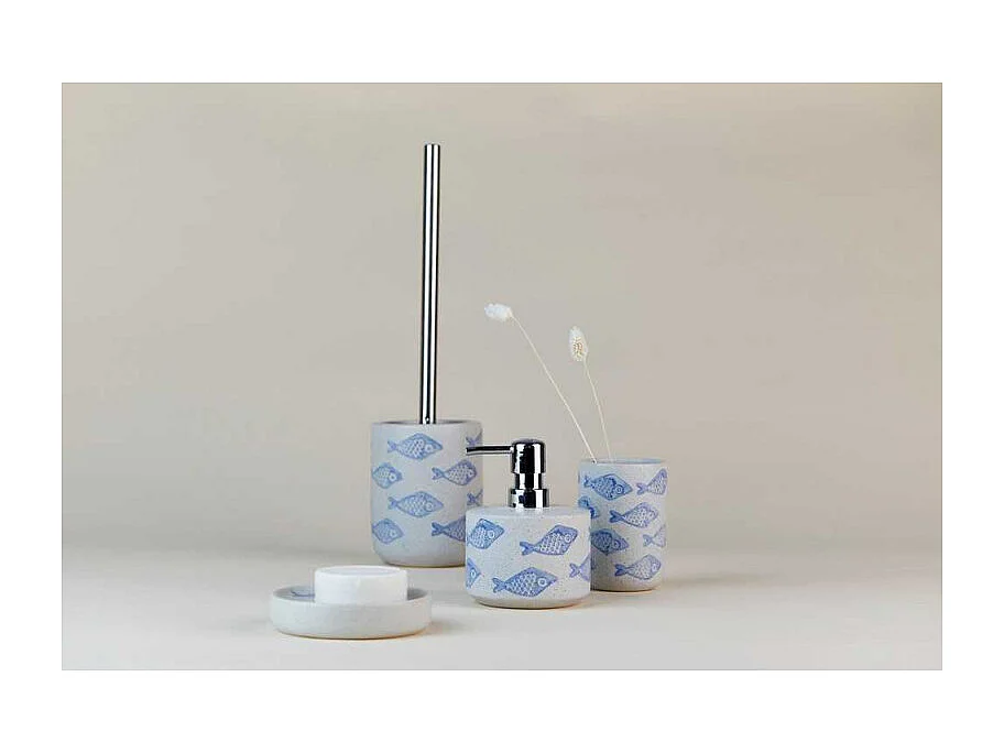 Gobelet en céramique avec motif poissons "Aquamarin" - Bleu - D 8 x H 11 cm