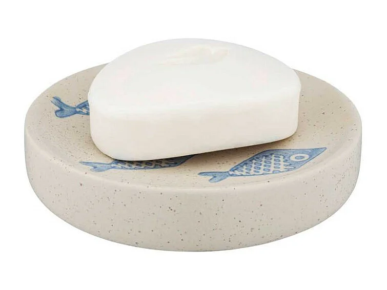 Porte-savon rond en céramique avec motif poissons "Aquamarin" - Bleu - D 10 x H 3 cm