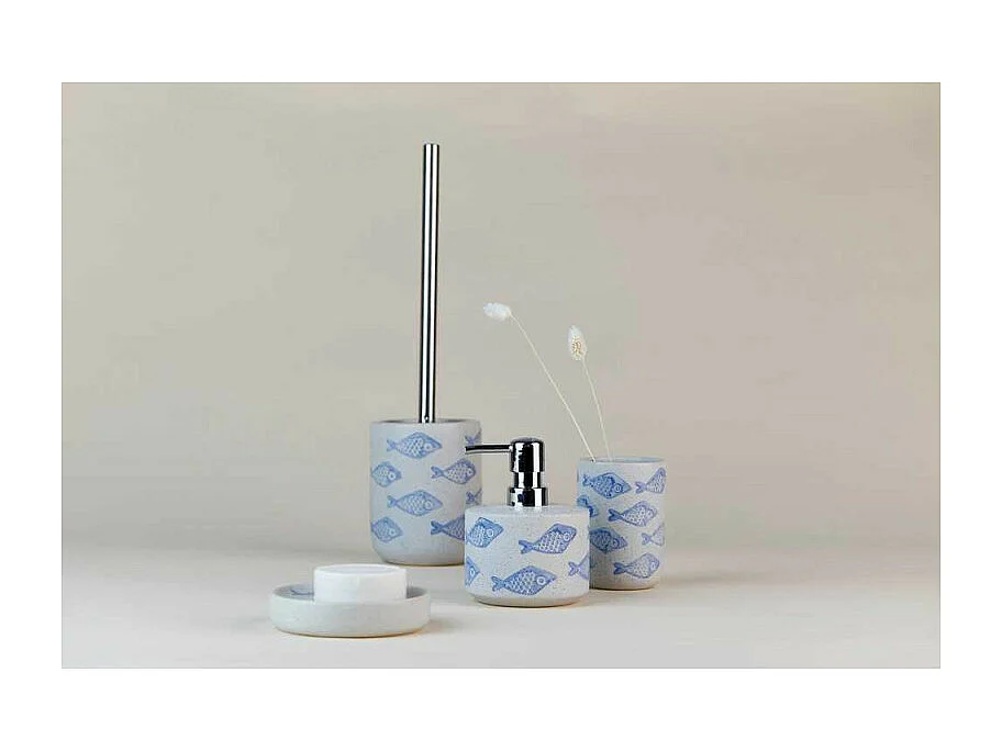 Porte-savon rond en céramique avec motif poissons "Aquamarin" - Bleu - D 10 x H 3 cm