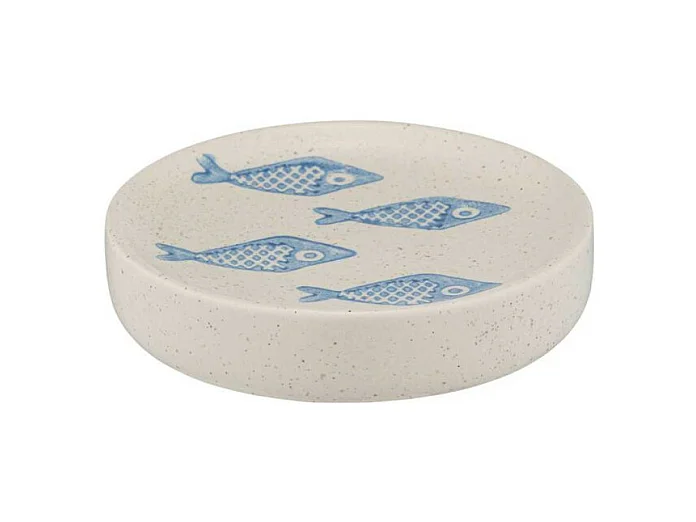 Porte-savon rond en céramique avec motif poissons "Aquamarin" - Bleu - D 10 x H 3 cm