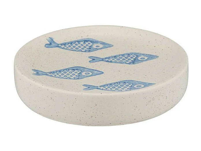 Porte-savon rond en céramique avec motif poissons "Aquamarin" - Bleu - D 10 x H 3 cm