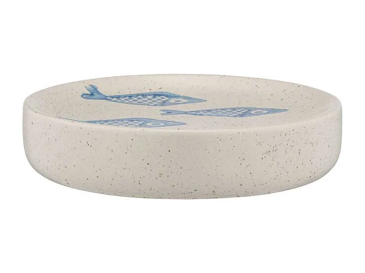 Porte-savon rond en céramique avec motif poissons "Aquamarin" - Bleu - D 10 x H 3 cm