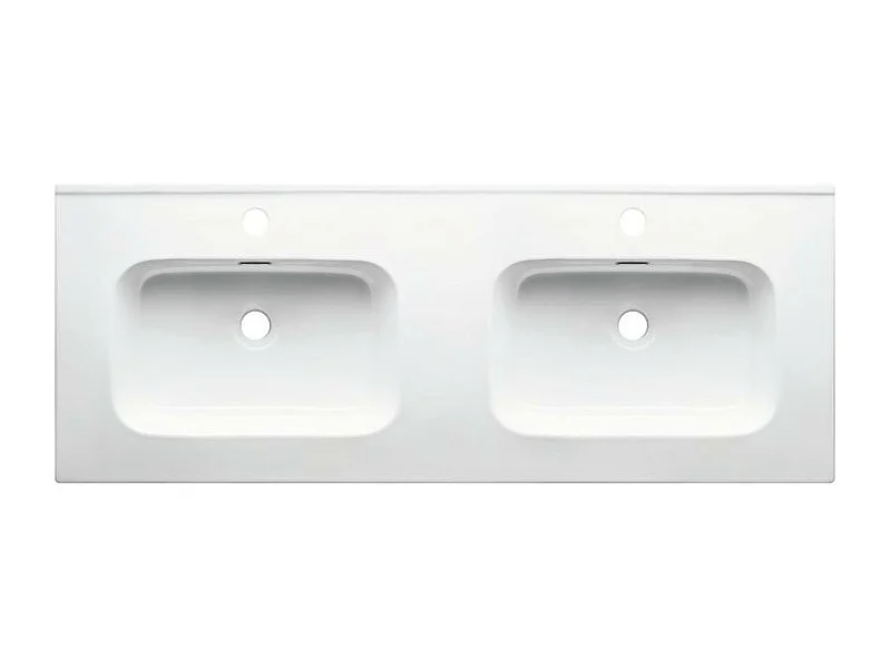 Double vasques en céramique blanche - L 121 x l 46 x H 17 cm