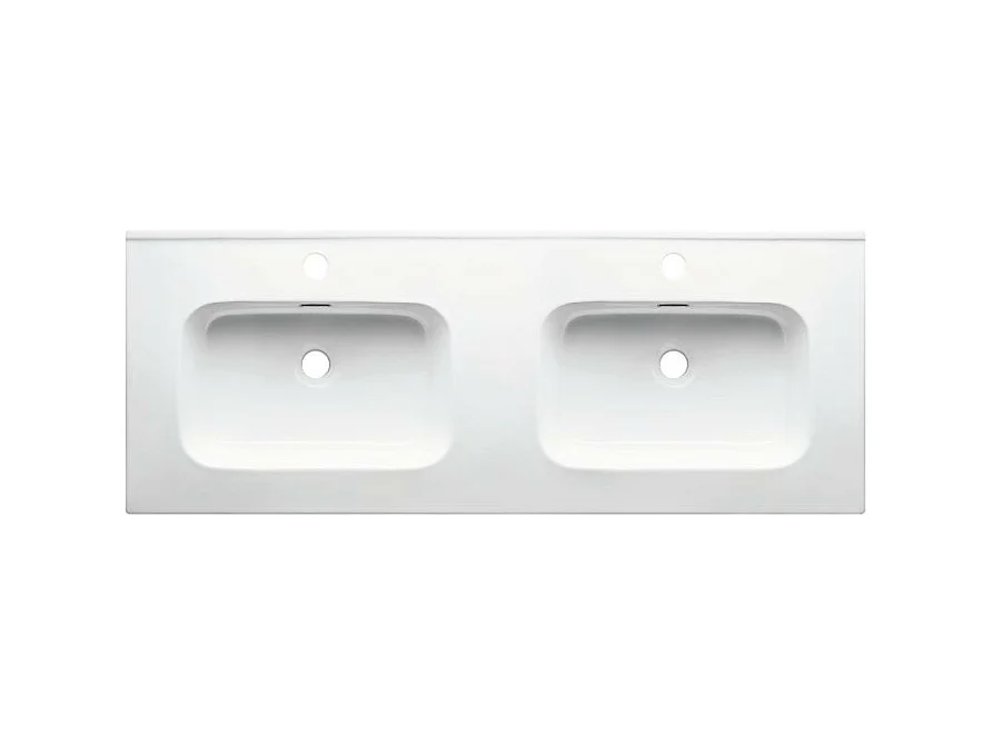 Double vasques en céramique blanche - L 121 x l 46 x H 17 cm