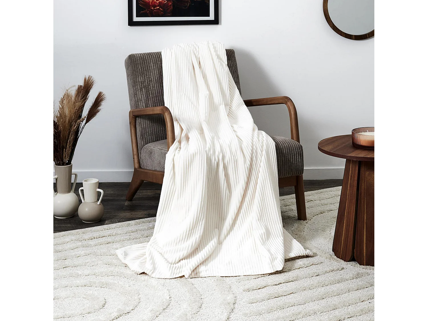 Plaid en grosses côtes flanelle collection ALPES 150x200 cm blanc