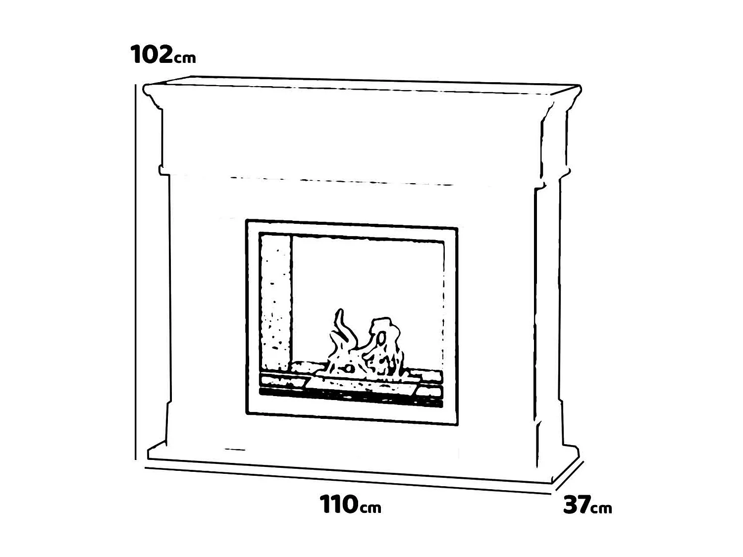 Cambridge - Camino a bioetanolo da terra in legno 110x37xH102 cm, colore bianco