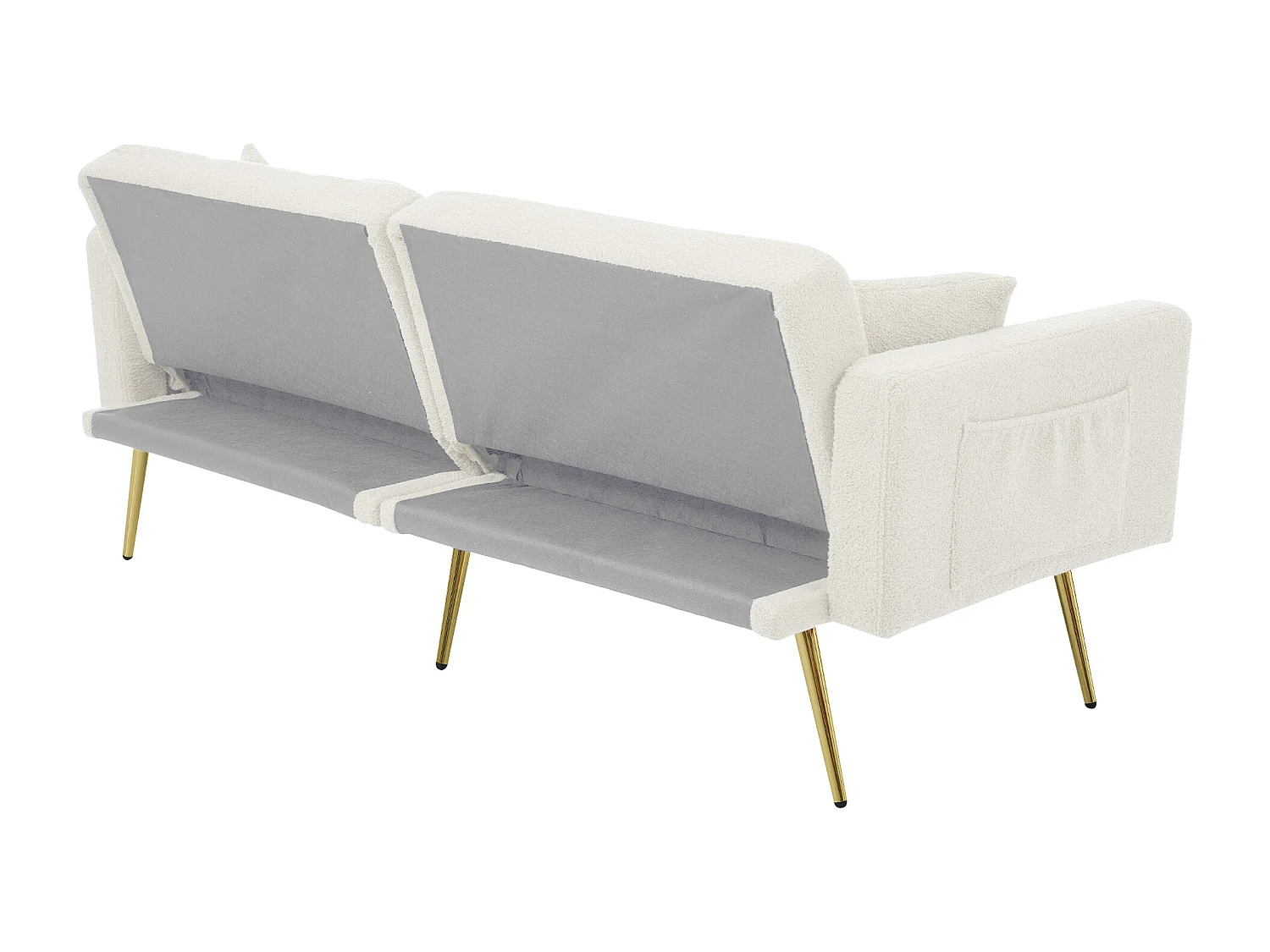 Canapé convertible avec dossier réglable - 2 places - tissu bouclette - Blanc