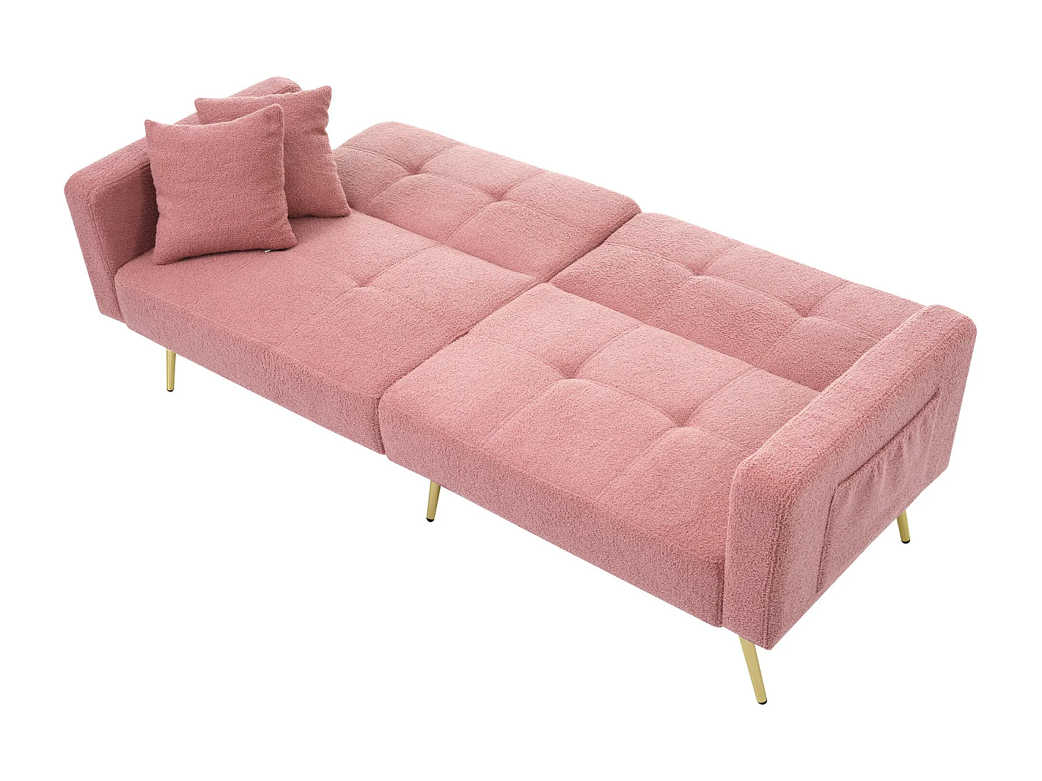 Canapé convertible avec dossier réglable - 2 places - tissu bouclette - Rose