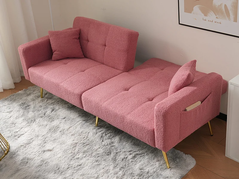 Converteerbare bank met verstelbare rugleuning - 2 plaatsen - French Terry stof - Roze