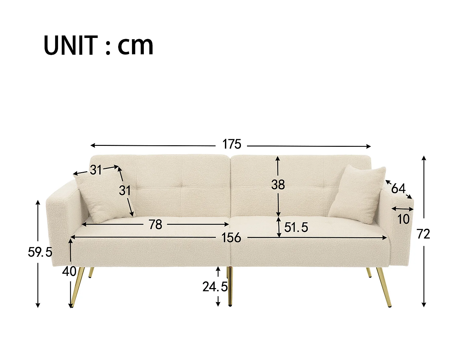 Umwandelbares Sofa mit verstellbarer Rückenlehne – 2 Plätze – French-Terry-Stoff – Beige